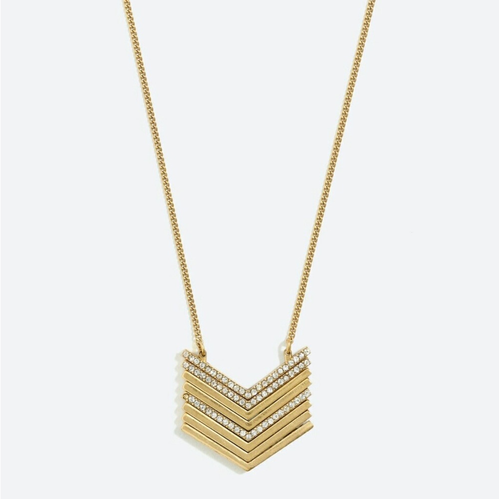 J. Crew Swarovski Rhinestone Crystal Pave Chevron Modern Pendant Necklace, Rare - Picture 3 of 15